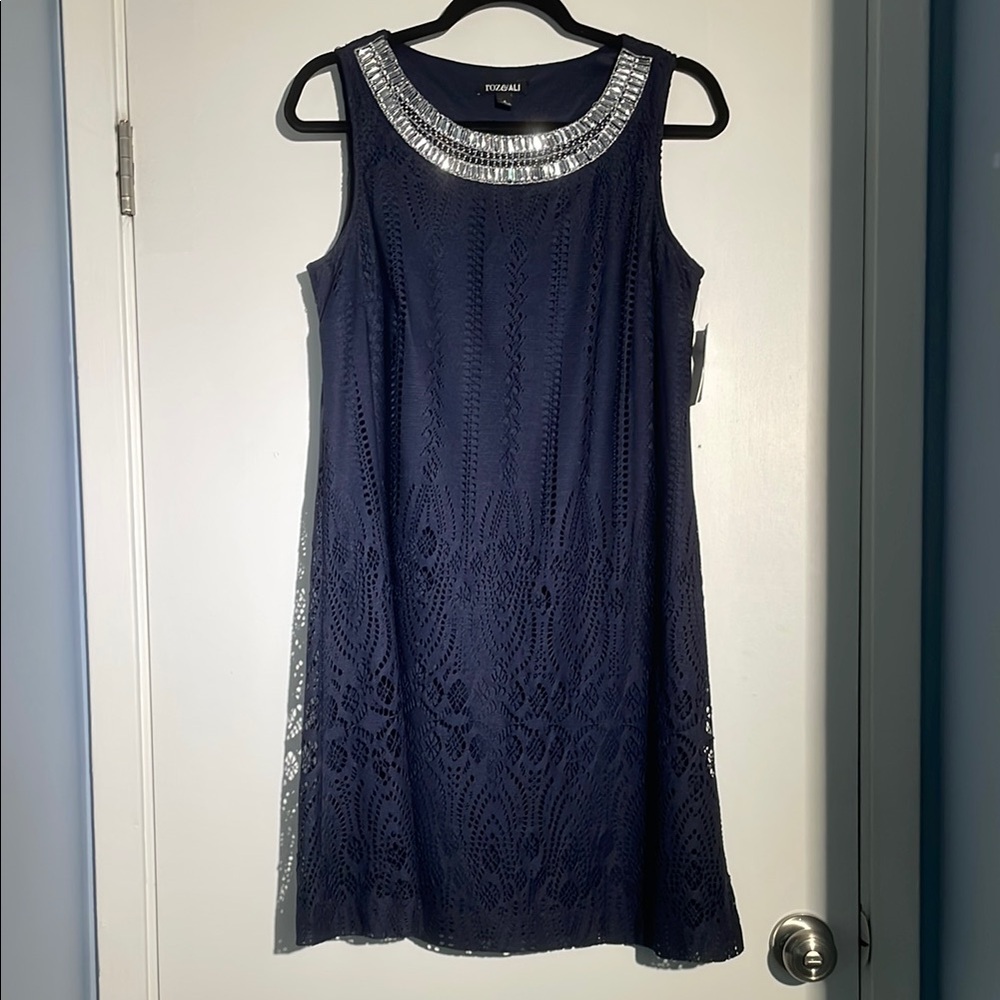 Blue Mini Dress Sleeveless Crew Neck